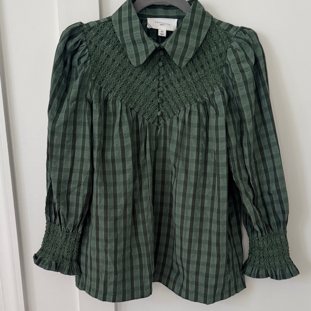 Tuckernuck POMANDER PLACE Green Windowpane Seersucker Vail Blouse Size XS - Picture 1 of 8